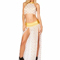 JValentine White Long Sequin Star Mesh Skirt