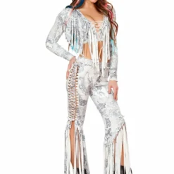 JValentine CLOTHING Celtic Dragon Print Faux Suede Lace-Up Fringe Pants