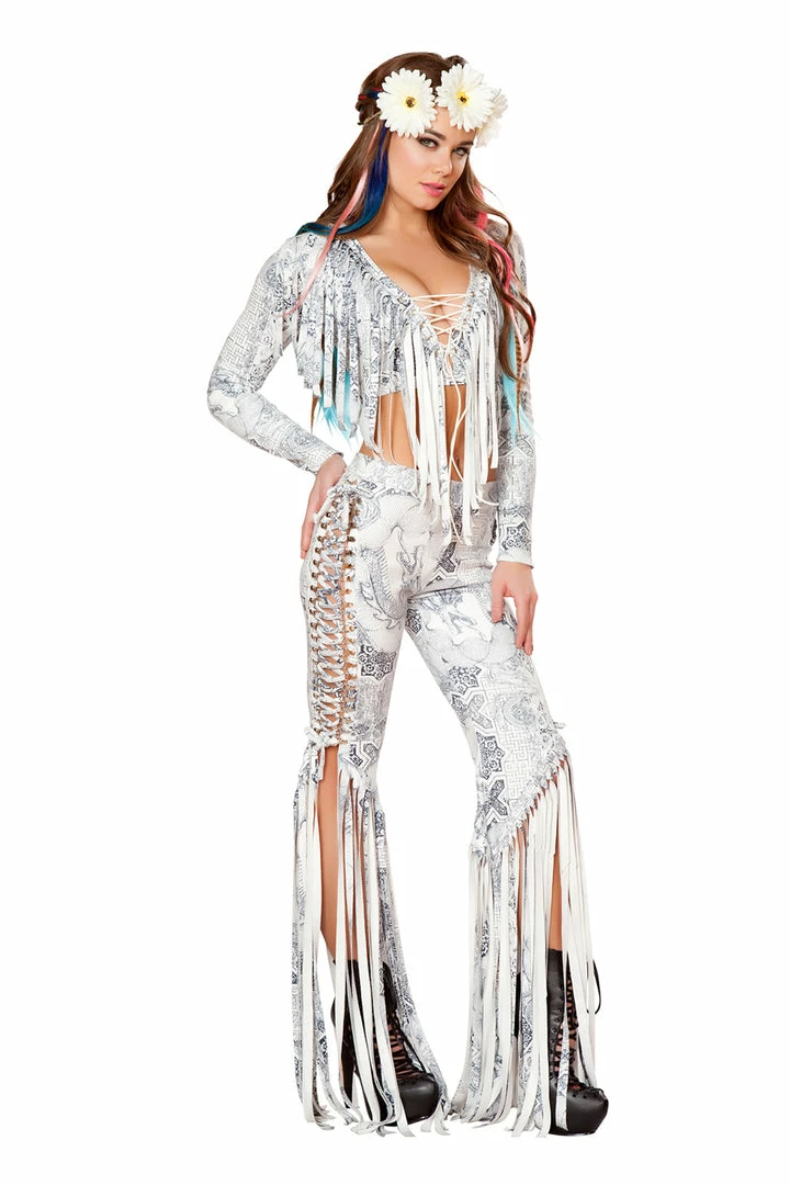 JValentine CLOTHING Celtic Dragon Print Faux Suede Lace-Up Fringe Pants 3 JValentine CLOTHING Celtic Dragon Print Faux Suede Lace-Up Fringe Pants