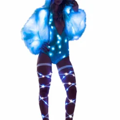 JValentine CLOTHING Light-Up Aqua Blue Tip Fur Crop Jacket