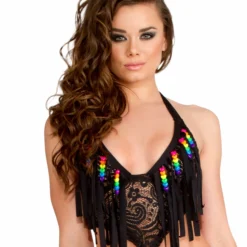 JValentine Beaded Fringe Lace Top CLOTHING