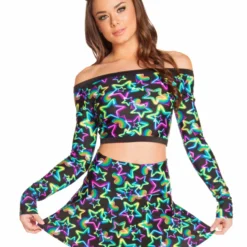 JValentine High Waist Neon Star Flared Skirt 11 JValentine High Waist Neon Star Flared Skirt