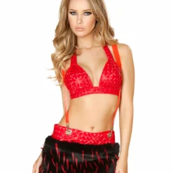 JValentine Faux Fur Red Spike Suspender Skirt And Halter Top CLOTHING