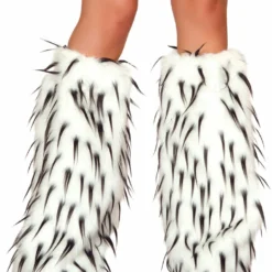 JValentine Faux Fur White And Black Spike Leg Warmers Rave Leg Warmers & Wraps