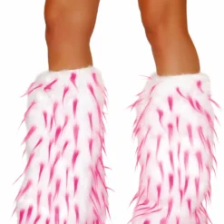 JValentine Rave Leg Warmers & Wraps Faux Fur White And Pink Spike Leg Warmers